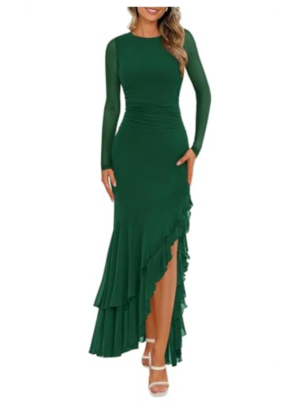 Women's Maxi Formal Dress Mesh Long Sleeve Slim Fit Mermaid Wedding Guest